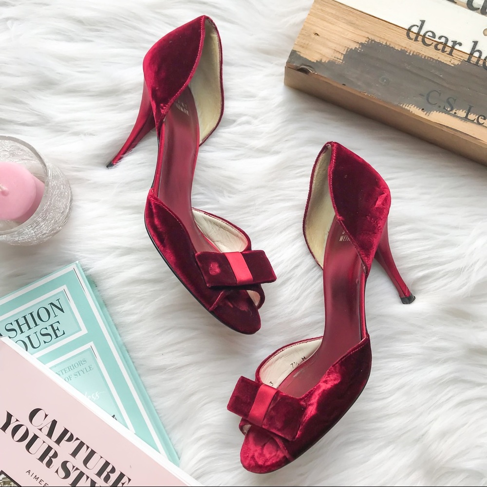 STUART WEITZMAN D’Orsay Velvet Pumps Burgundy 7.5